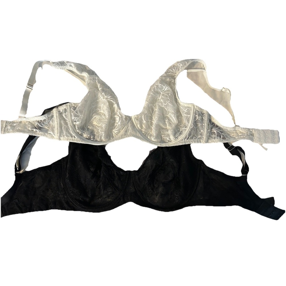 Lot of 2 Reserved Lace Bras 36DD 36DDD US (36E 36F) White Black Sheer‎ Underwire
